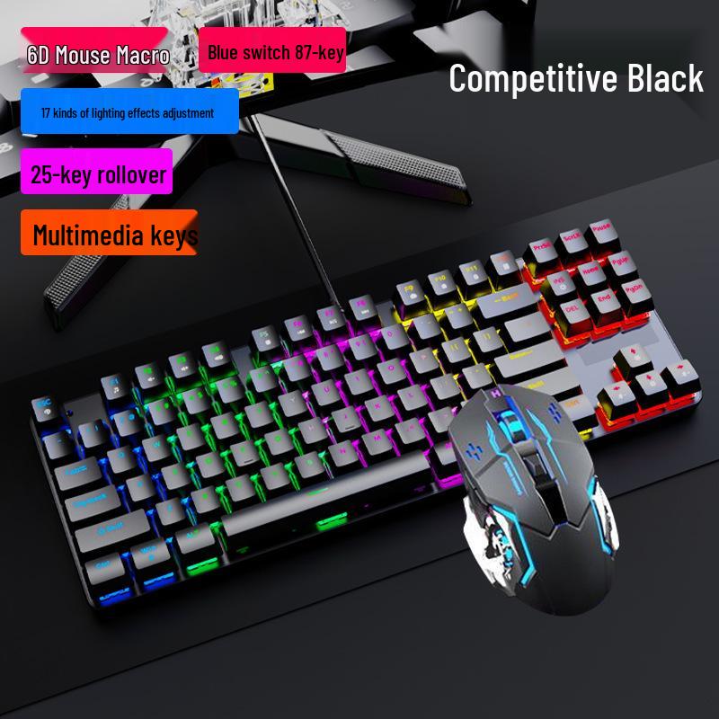 В наличии RGB 87-клавишная настоящая механическая проводная клавиатура, синий переключатель, для ПК, ноутбука, офиса и киберспорта.