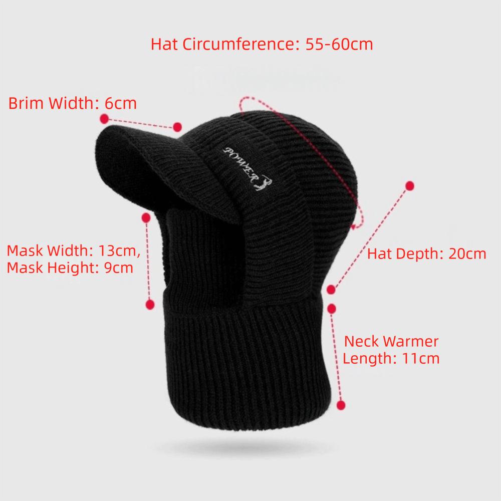 Windproof Thickened Knitted Beanie Hat Brim Design Balaclava Hat Cycling Sports Cap Winter Cycling