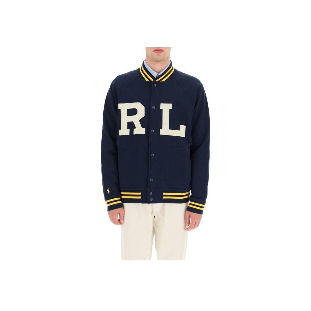 Polo Ralph Lauren однобортный пиджак с вышитыми буквами и полосатой отделкой мужские куртки темно-синие 710878501-001