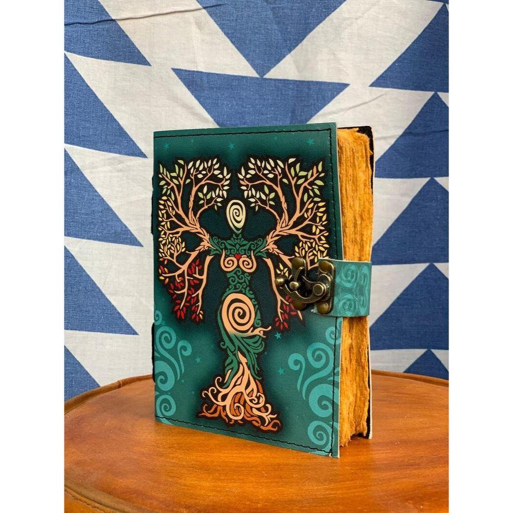 Кожаный ежедневник «Мать земли» для письма «Древо жизни» в старинном тисненном переплете с красочным принтом для женщин, 7x5 дюймов