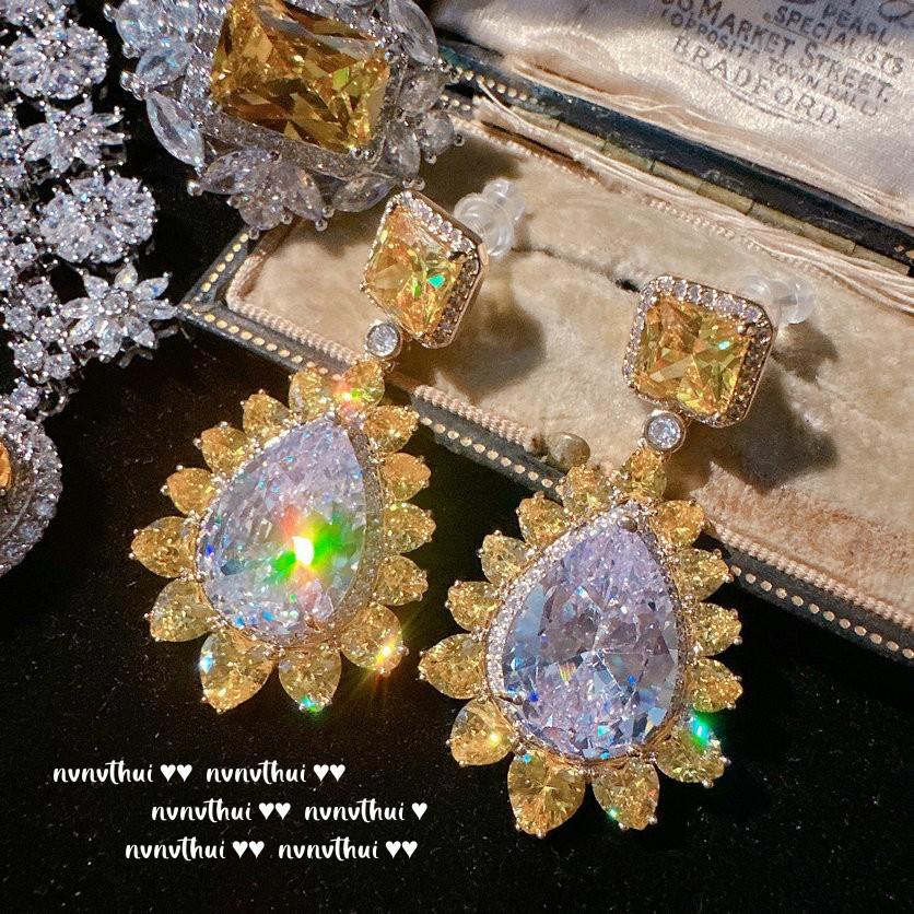 Ожерелье-снежинка с камнем канареечного цвета, Счастье богатой женщины, Позолоченное 18 каратным золотом, Серьги-капли гусиного желтого цвета с крупными цирконами