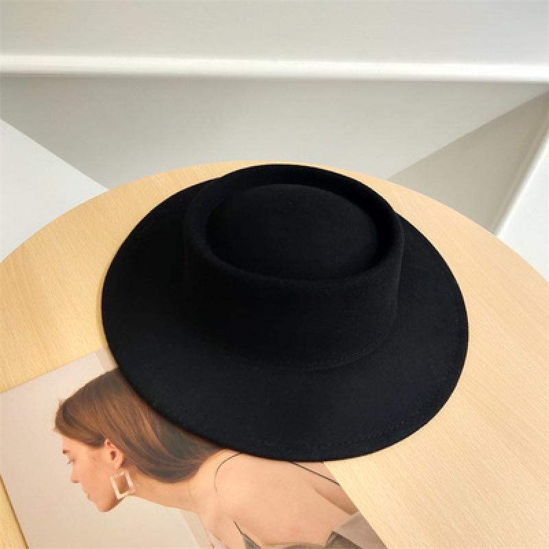 French wool woolen groove small pearl camel hat women's autumn and winter fashion versatile personality street shot concave top hat