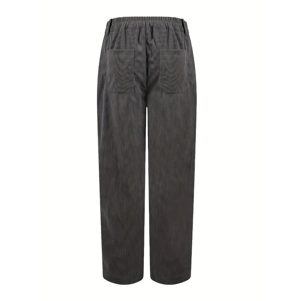 Spring Summer Women's Corduroy Straight Leg Pants, Solid Color Casual Versatile Long Trousers