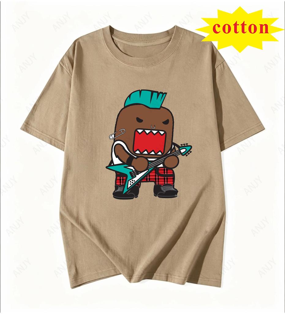 Japanese Retro Domo Tamajun Cartoon Print Short Sleeve Tshirt Unisex Loose Round Neck Pure Cotton Casual Versatile Top