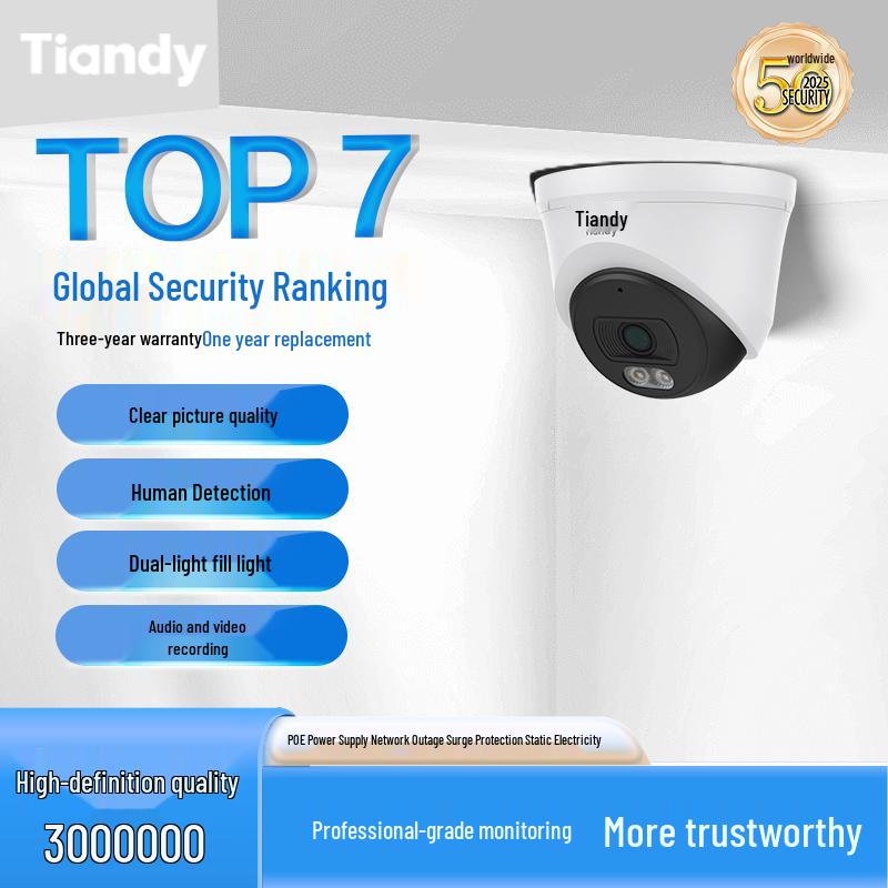 Tiandy AI Human-Vehicle Recognition PoE Outdoor Dome Camera CN plug (adapter included)