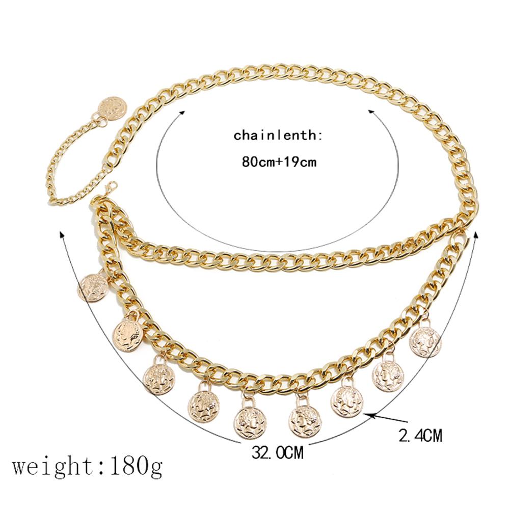 Women Vintage Style Coin Pendant Fringed Waist Chain Sexy Queen Embossed Body Chain