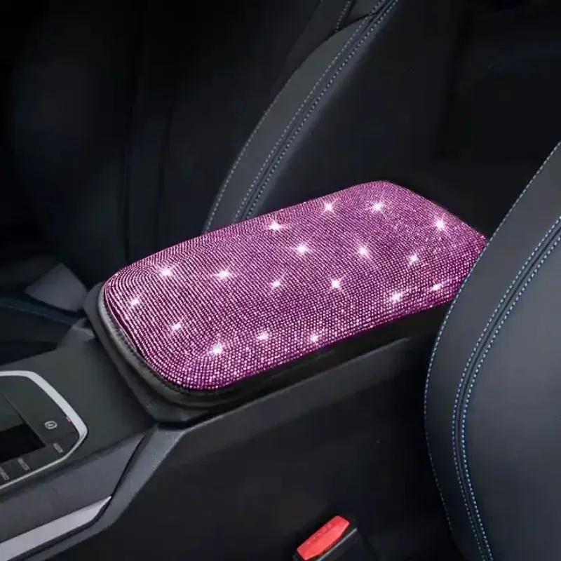 Bling Car Armrest Cover Auto Center Console Protective Cover Crystal Rhinestone Arm Rest Cushion Pad Car Accessories for Women