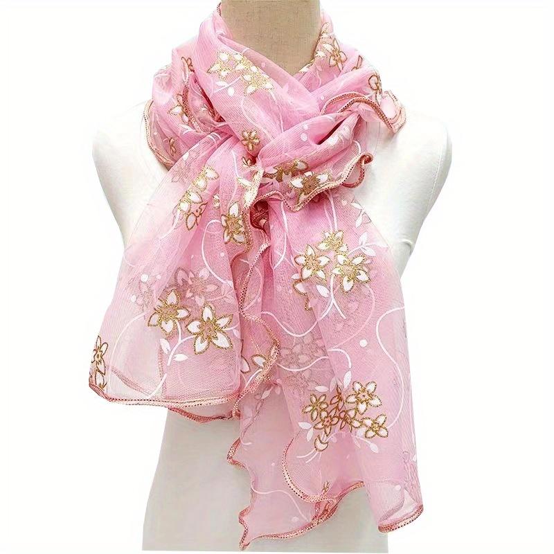 Ruffles Flower Embroidery Scarf Elegant Solid Color Breathable Shawl Women Head Wrap Outdoor Windproof Hijab Turban Travel Beach Towel
