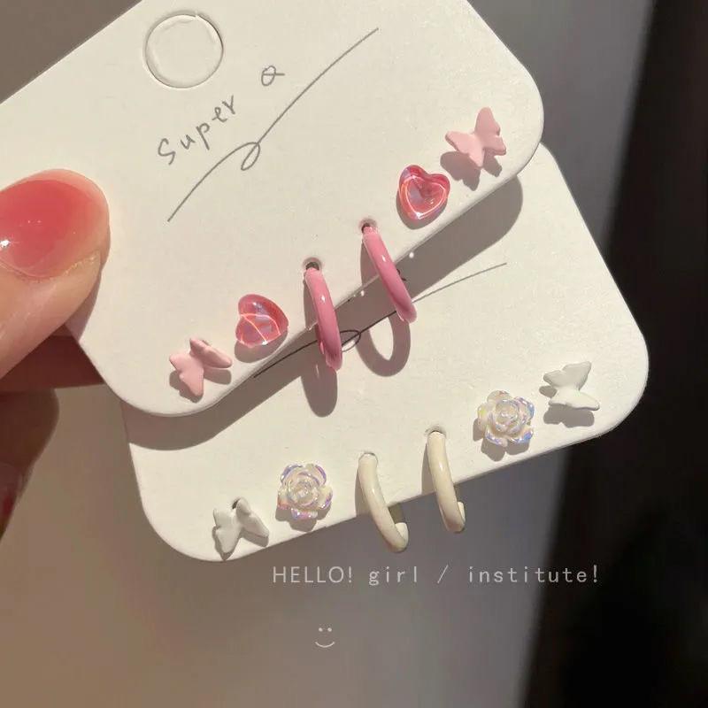 IF ME серьги-гвоздики в виде бабочки для женщин, розовые серьги-кольца в форме цветка для пирсинга в форме сердца C ювелирные изделия