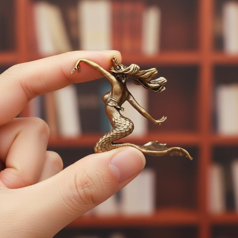 Латунная фигурка русалки - Ретро-миниатюрная статуэтка для стола и полки - Прочное металлическое изделие для декора в морском стиле