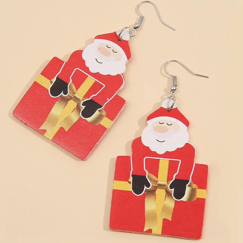 Европейские и американские рождественские серьги с двусторонним принтом Санта-Клауса для женщин