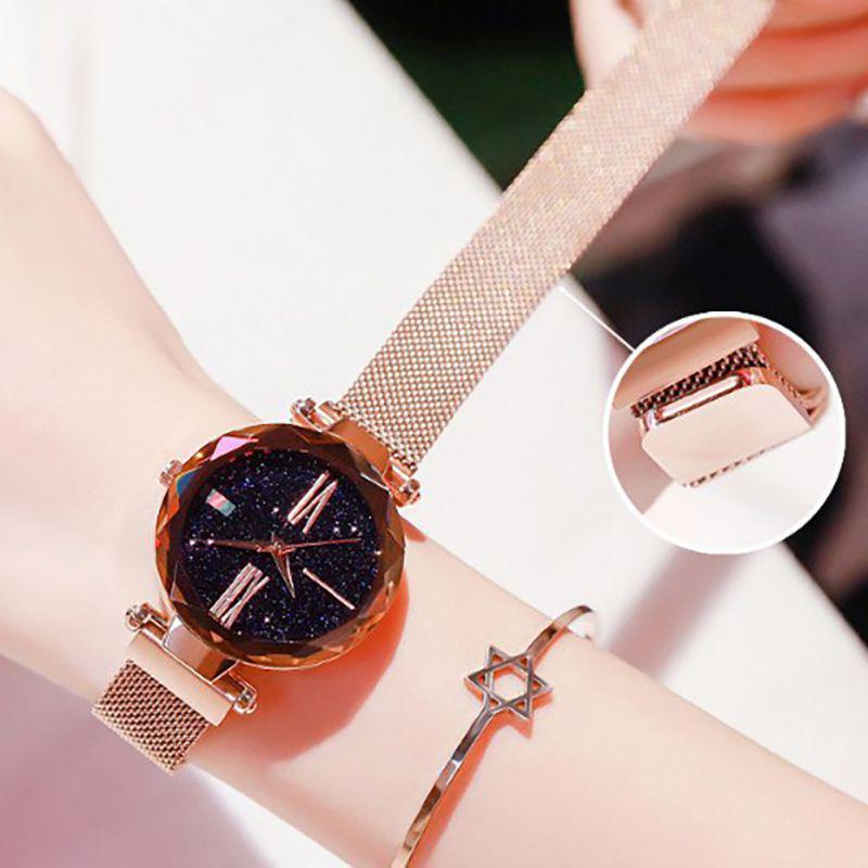 Стильные женские часы-браслет из нержавеющей стали с призматическим стеклом «Звездное небо» и кварцевым механизмом