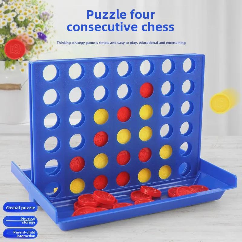 Compact Four-in-a-Row Chess Game - Portable Parent-Child Puzzle with Vertical Chess Pieces for Two Players