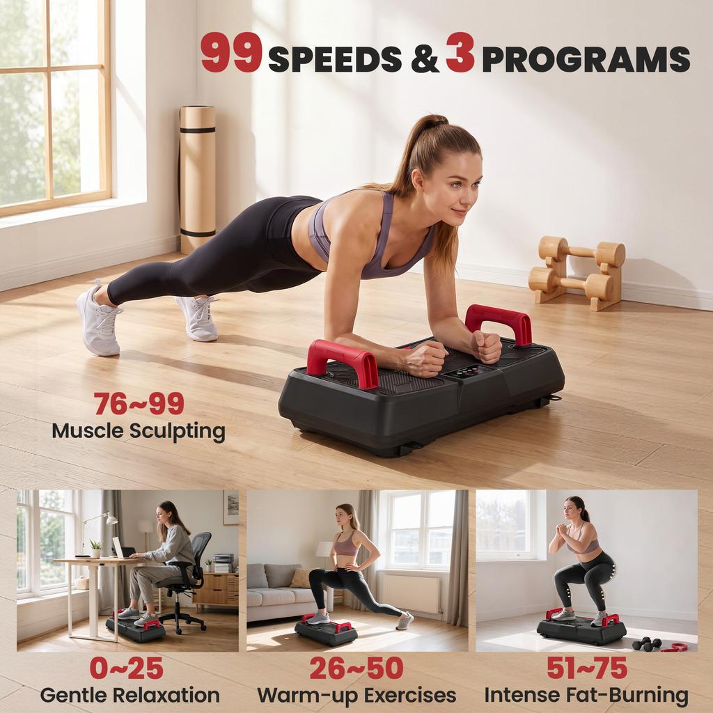Vibration Plate Exercise Machine with 99 Speed Levels, 3 Programs, Quiet Vibrating Plate with Resistance Bands
