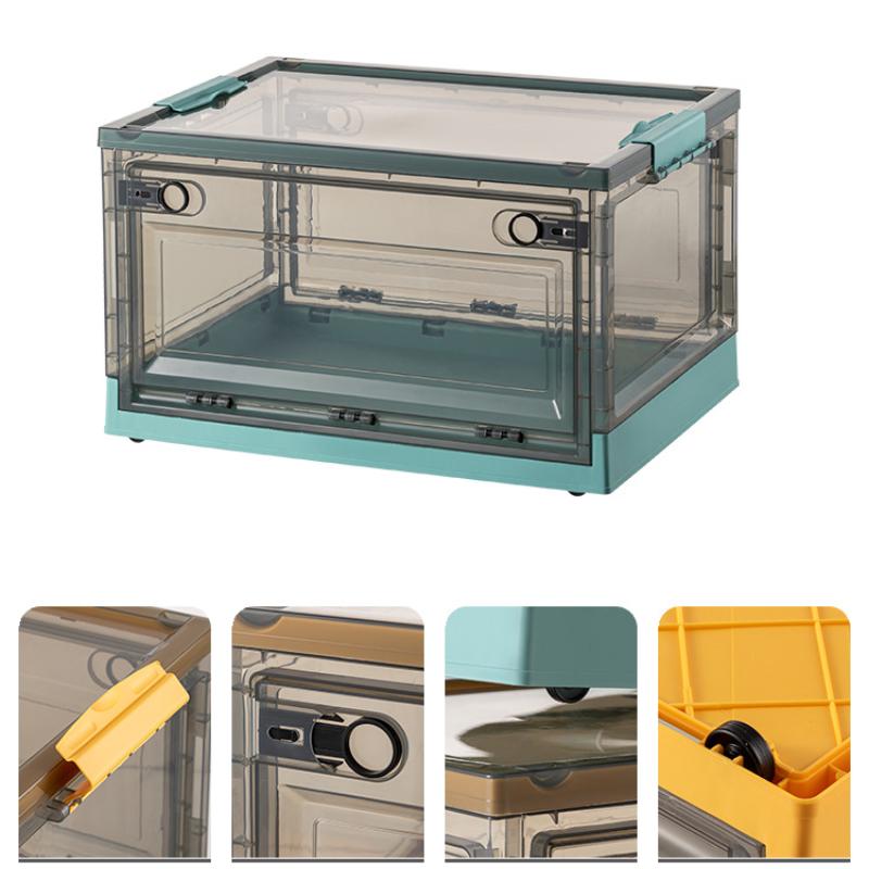 Складной ящик для хранения с крышкой и шкивами. Шкаф для хранения можно штабелировать.