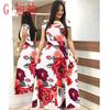Elegant Spring Autumn Women Dress Casual Bohmia Flower Print Maxi Dresses Hollow Out Dress Plus Size