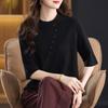Стильный вязаный топ большого размера с круглым вырезом для женщин среднего возраста - Свитер со средней длиной рукава