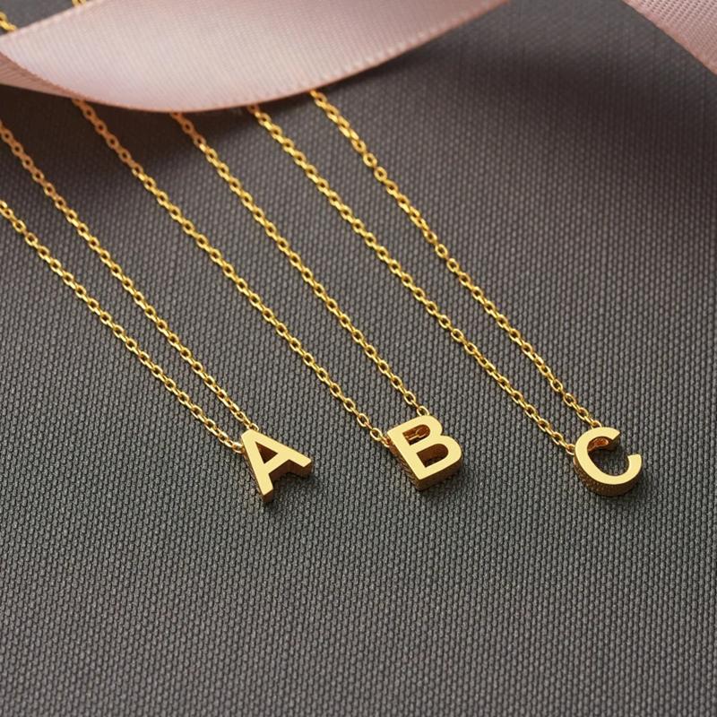 Stainless Steel Initial Necklace Gold Color Cut Letters Single Name Choker Necklace for Women Pendant Jewelry Gift