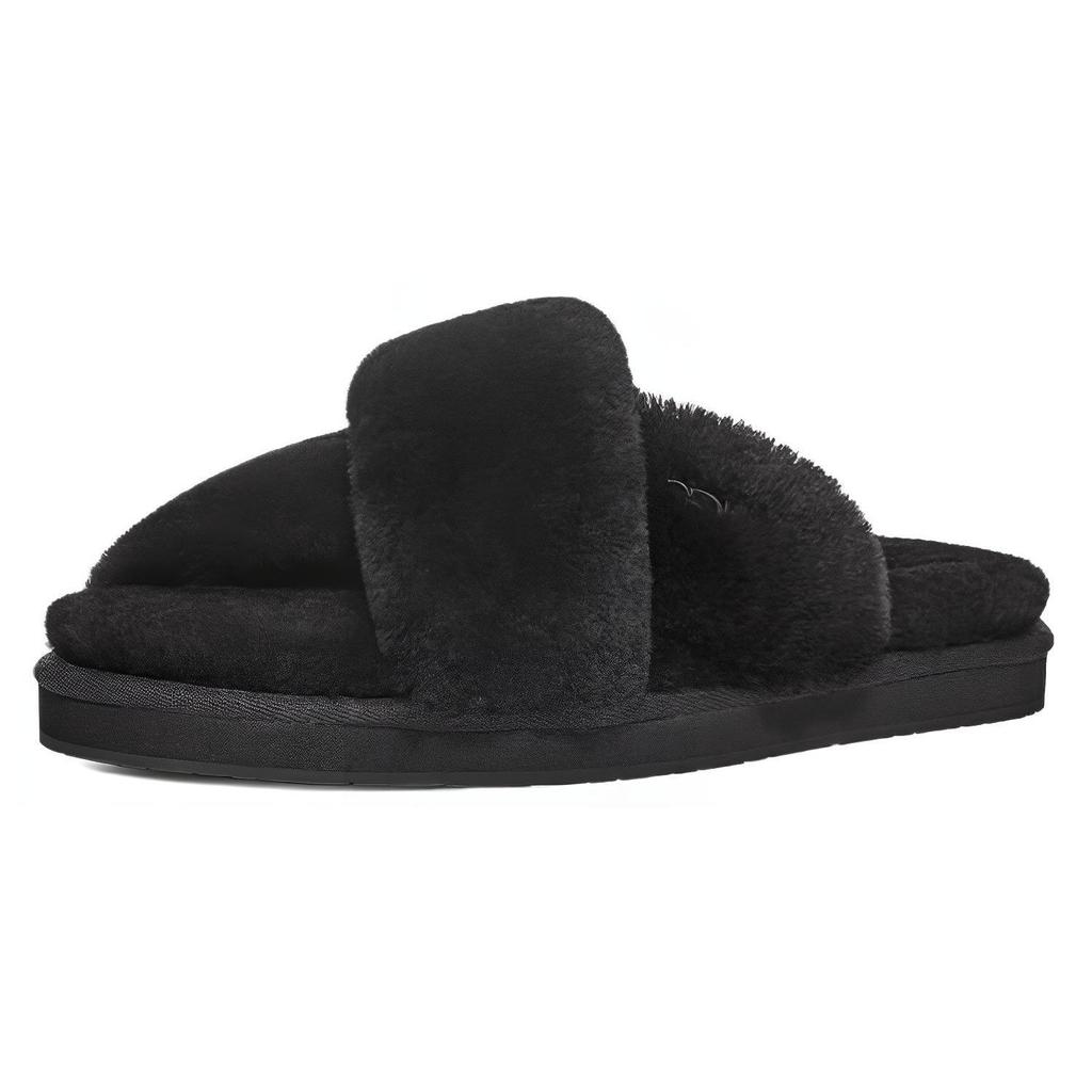 UGG Suede Round Toe Slip-On Warm Comfortable Versatile Slide Sandals Women Sandals Black 1138116-BLK