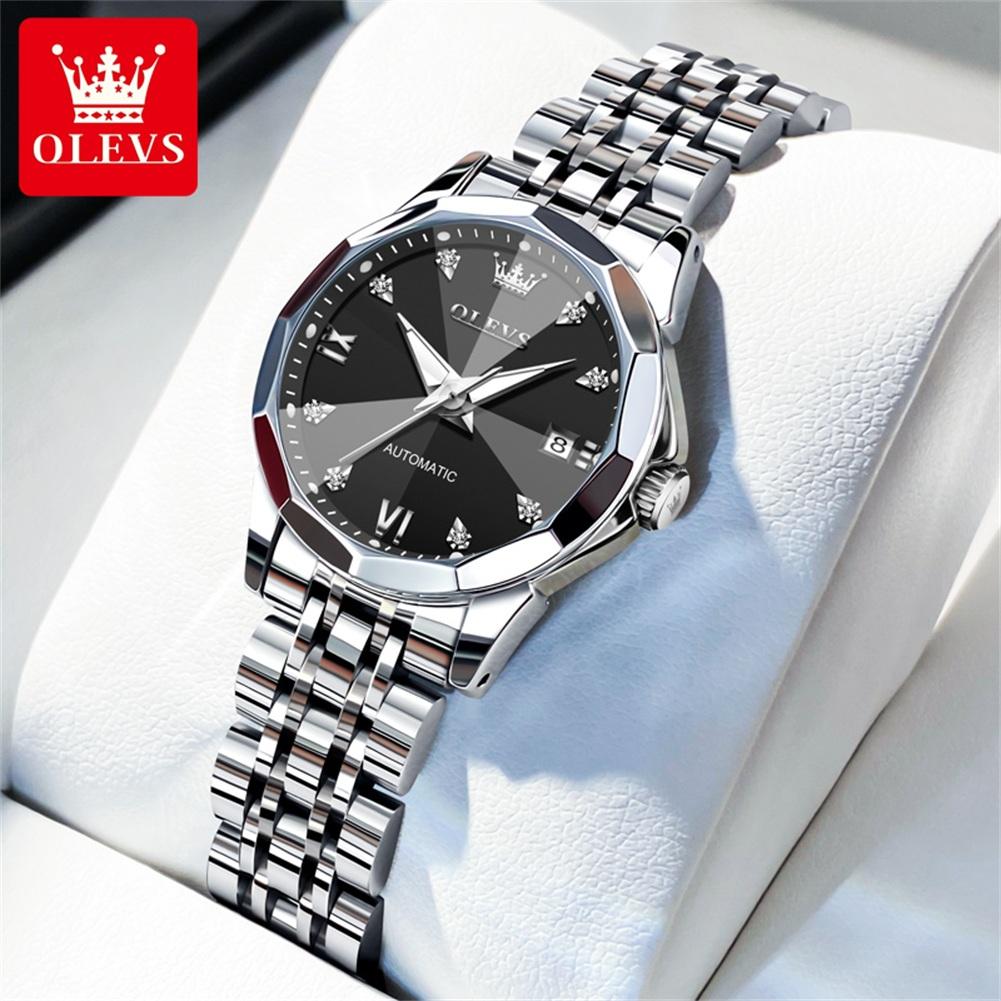 OLEVS Brand Women's Watches Elegant Fashion Automatic Mechanical Watch Waterproof Stainless Steel Luminous Date Simple Watch