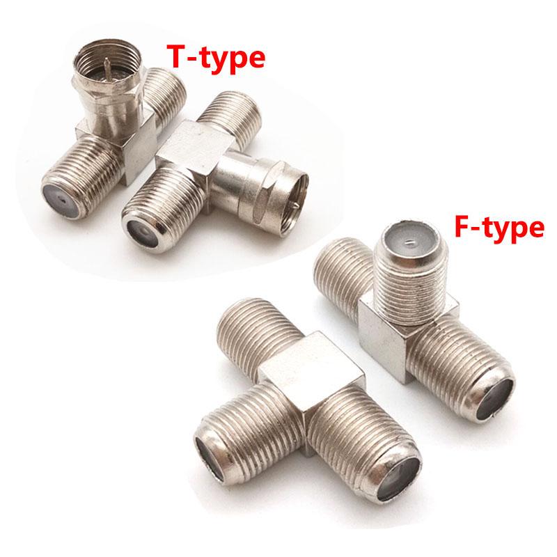 F Male Female Socket To 2 F Female Adapter Connector 3Way T Type Splitter Sma Male To Two Sma Female T Plug Coaxial Cable