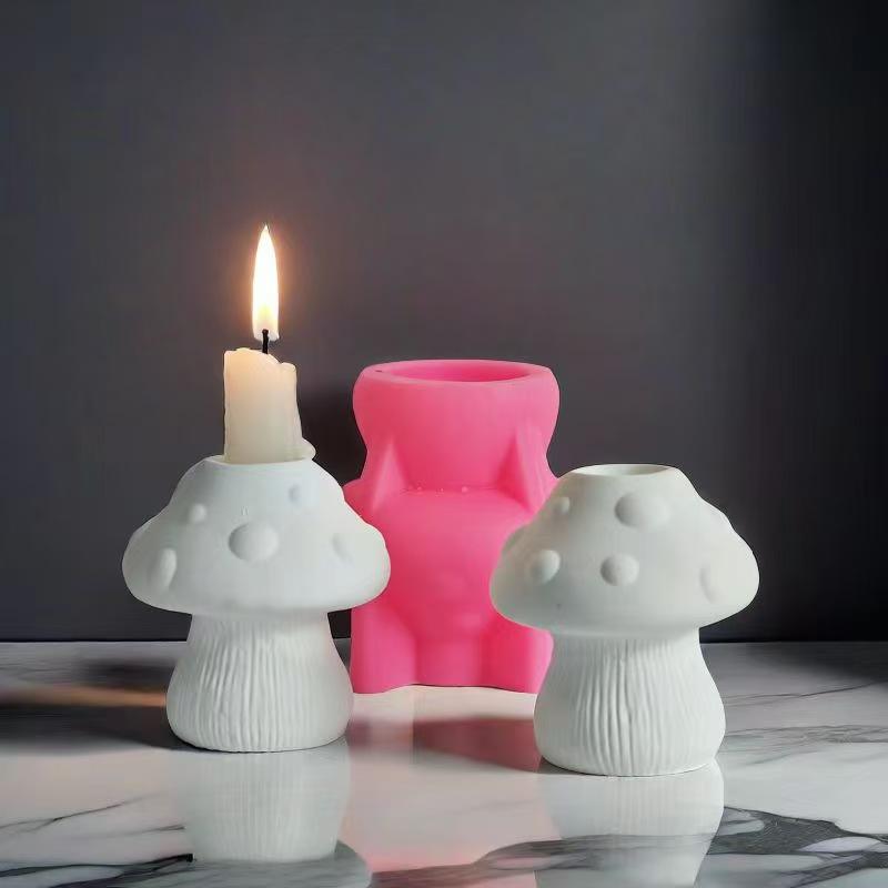 Mushroom Candle Holder Silicone Mold DIY Cement Gypsum Pouring Epoxy Mold for Car Aromatherapy Mould Home Ornament