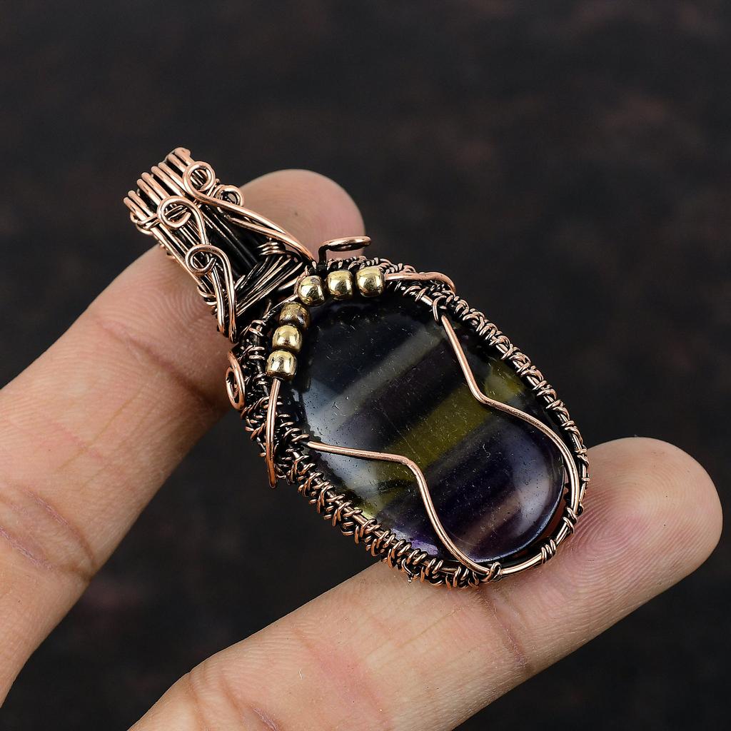 Multi Fluorite Pendant Copper Wire Wrapped Pendant Copper Jewelry Handmade Pendant Genuine Gemstone Jewelry Gift For Women Wire Wrap Jewelry