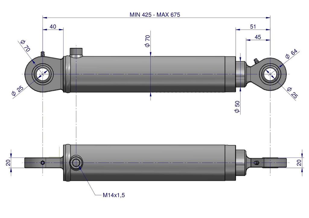 Cylinder Hydrauliczny - Siłownik Jednostronny  Pomocniczy Do Zetor (Smn.50.250; 70118033; 701180451/Pl) Waryński