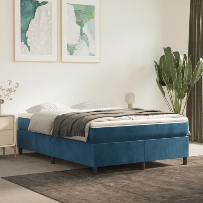 3144679 vidaXL Lit à sommier tapissier et matelas Bleu foncé 140x190cm Velours