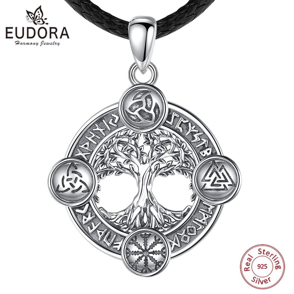 Eudora Серебро 925 Дерево Жизни Ожерелье Руны викингов Hexe Кельтский Узел Иггдрасиль Амулет Подвеска Мужской Viking Украшения