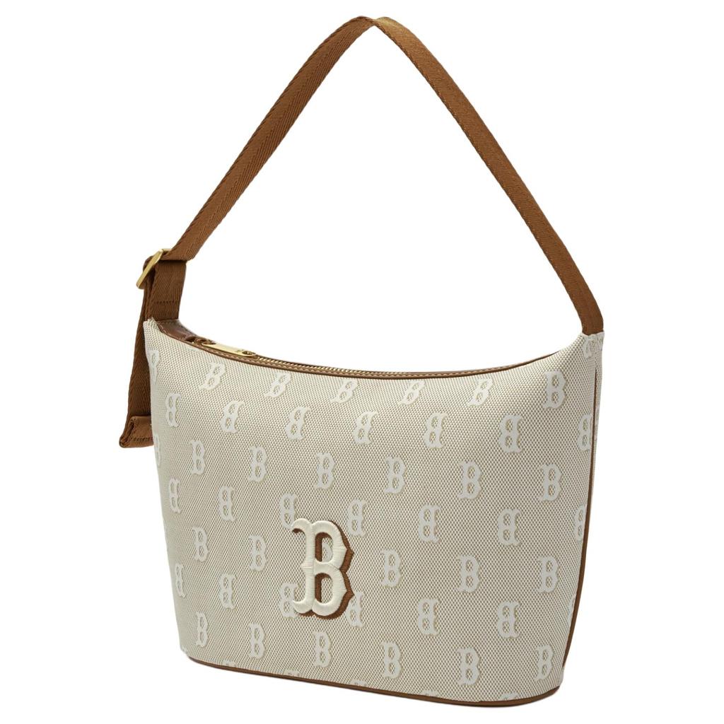 MLB Monogram Series Boston Red Sox 25SS Full Print Vintage Large Capacity Commuter Bag Unisex Shoulder Bag Khaki 3ABQM015N-43BGL