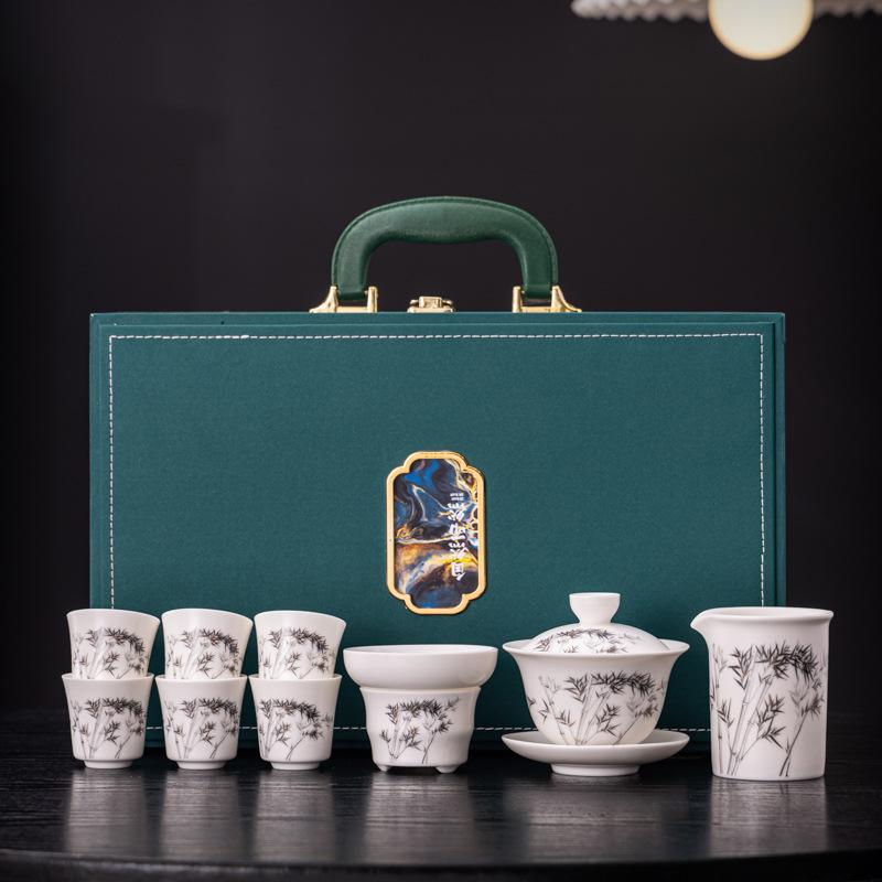 New ceramic Bai Ru kiln kung fu tea set set, commercial bank company, corporate festival cultural and creative high-end gift