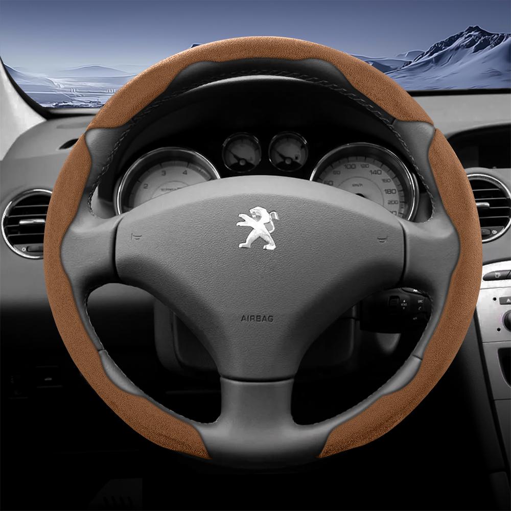vcxja9 Suitable for Peugeot Sports Suede Steering Wheel Cover with Split Snap-On Anti-Slip Design for Models Such as 208 E-208, 2008 E-2008, 3008