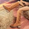 Fashion Retro Brown Boots Women's Classic Tassel Design Knee Length Boots Women's Autumn Trend V-neck Knight Long Tube Boots
