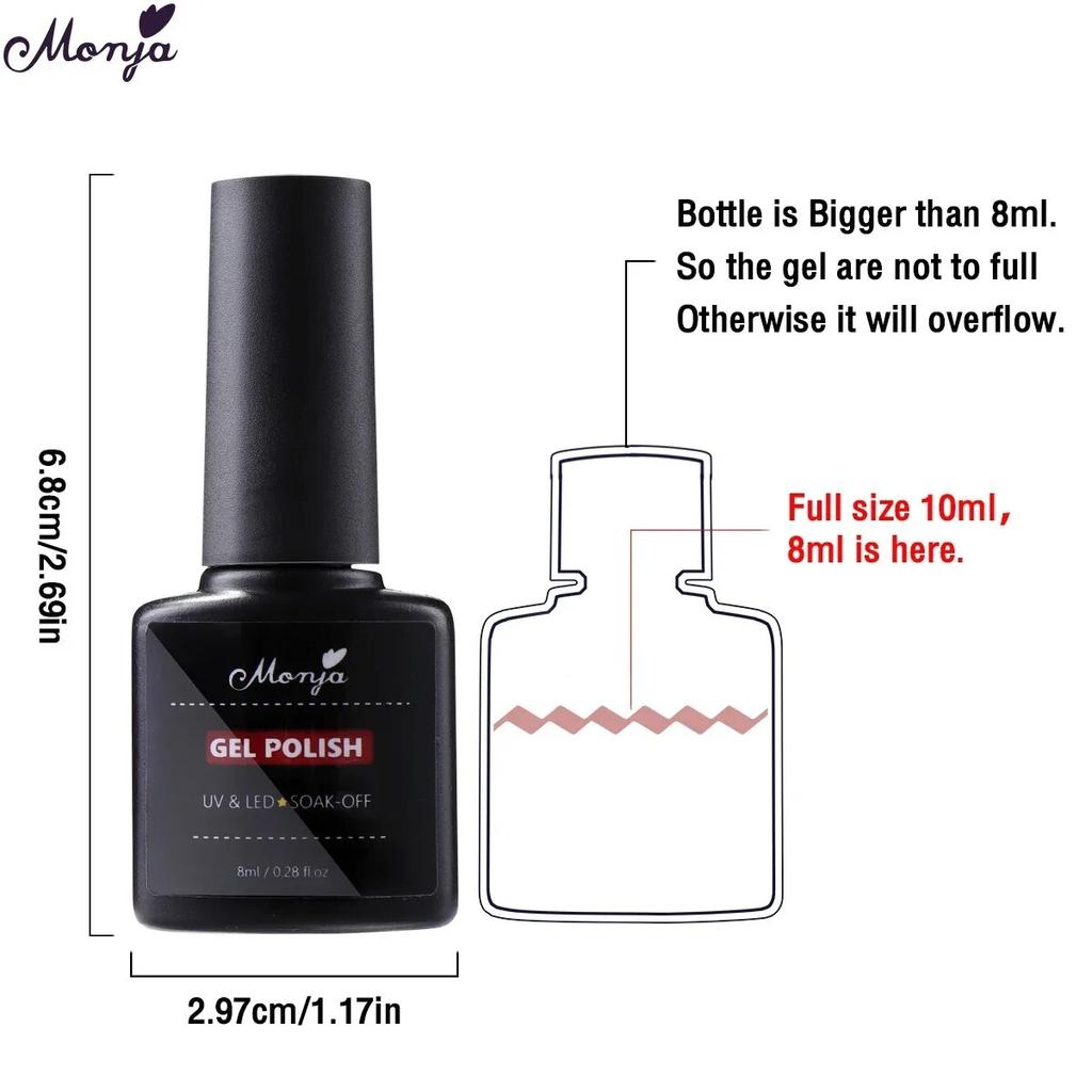 monja 3 шт., 8 мл, гели для ногтей в бутылочках, УФ-база, верхнее покрытие, верхнее покрытие, полуперманентный прозрачный глянцевый матовый лак, отмачиваемый маникюр, рисунок, живопись, длительный срок службы