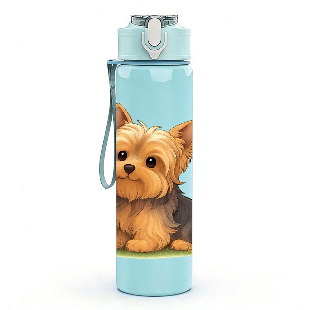 1PC Small Yorkshire Terrier Dog Print 750ml Color Plastic Sports Water Bottle Leakproof Flip Straw Lid Suitable for Sports Office Home Use