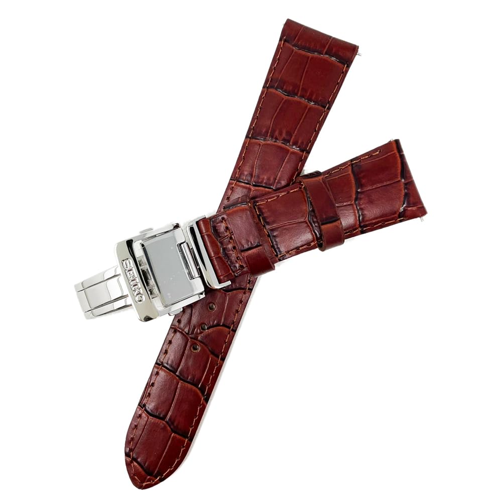 Seiko Time Lab Co., Ltd. Ремешок для часов SEIKO, Кожа теленка, Коричневый, D-пряжка, Мужской, Включает салфетку для чистки часов (Набор для ухода), (20мм)