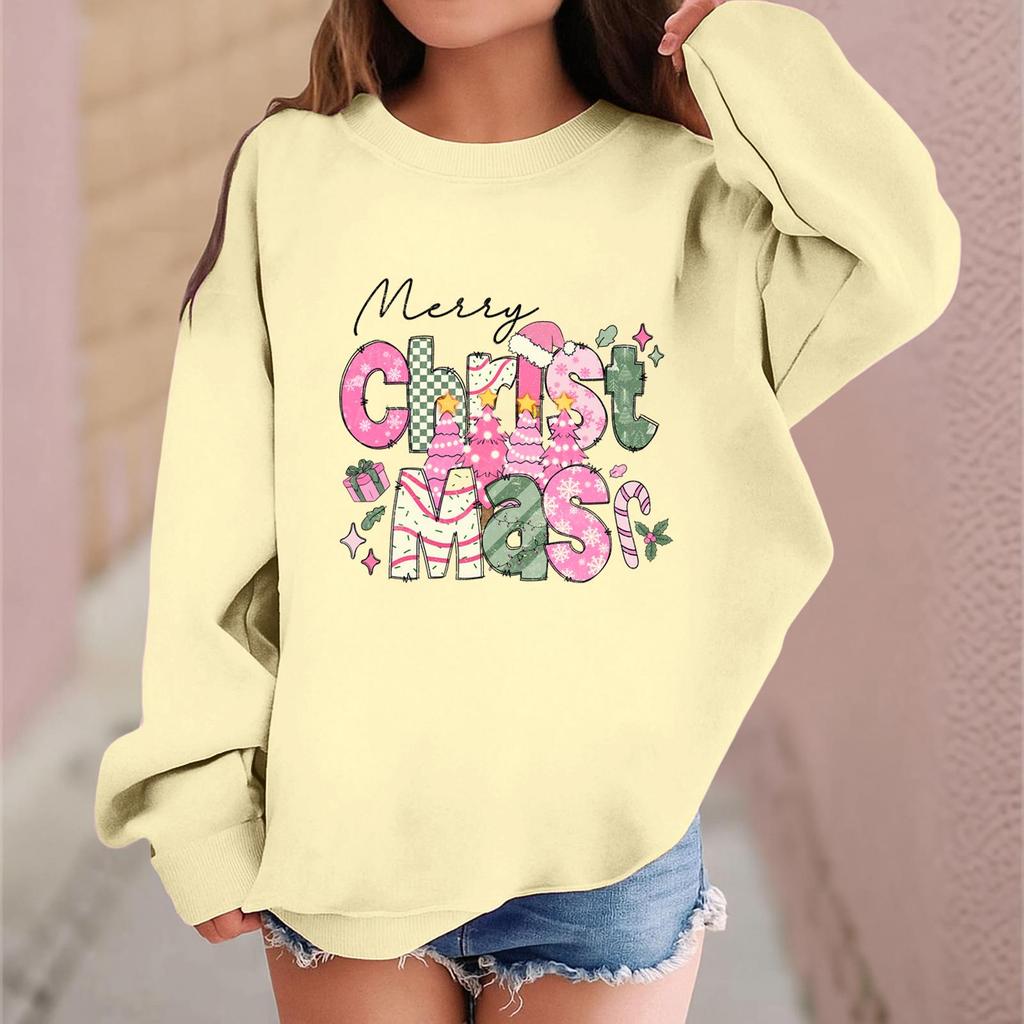 Children's Fashionable Casual Long-sleeved Loose Christmas Print Pullover Sweatshirt