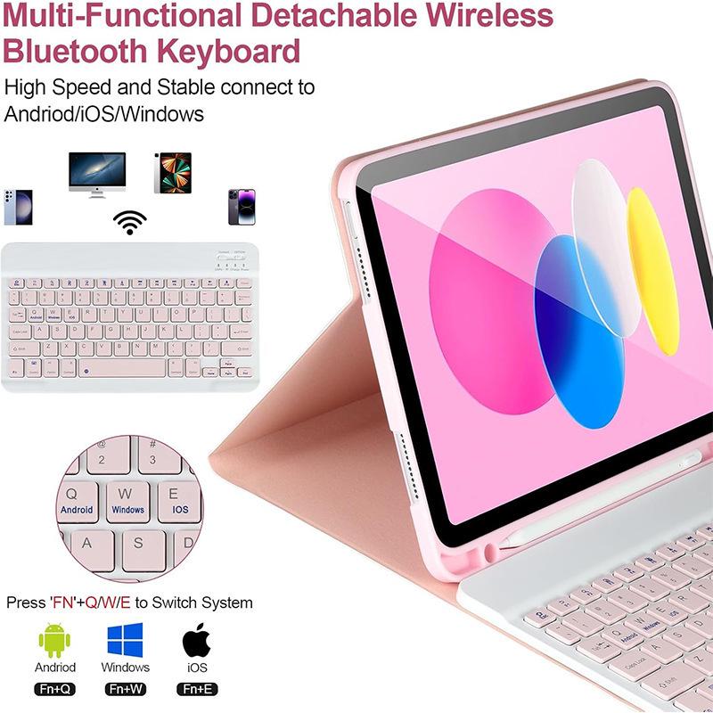 Совместимо с iPad 11 A16: Кожаный чехол для iPad 10-го поколения 10,9" со съемной Bluetooth-клавиатурой и магнитным держателем для Apple Pencil.