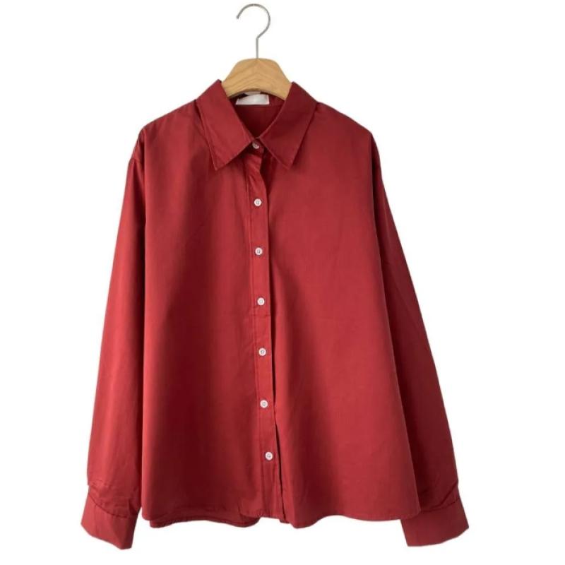 New Arrivals Open Run Women Simple Color Cotton Loose Fit Classic Blouse