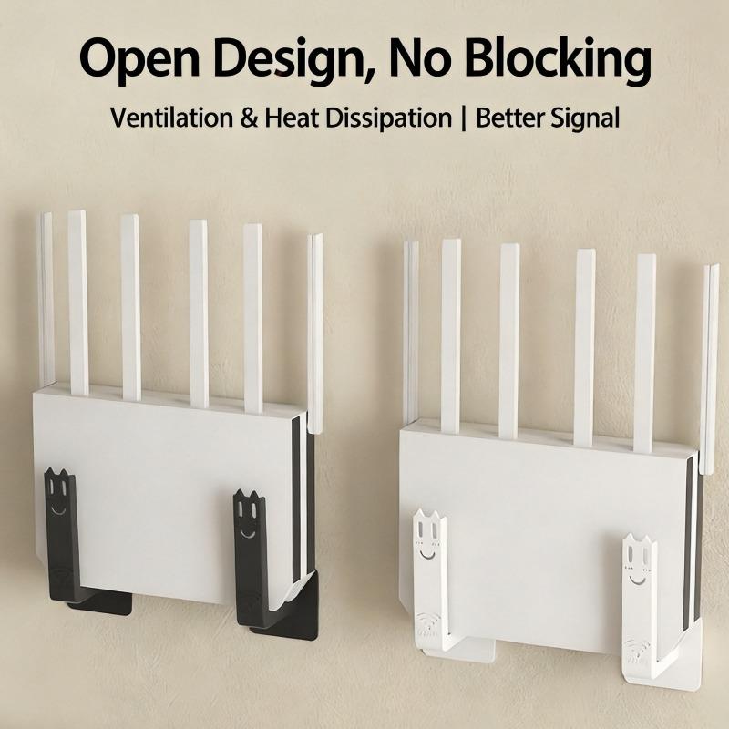 2pcs Home Router Storage Box Wall Artifact Set-top Box Wall-mounted Fixture Support Bracket Wifi Placement Rack for Living Room