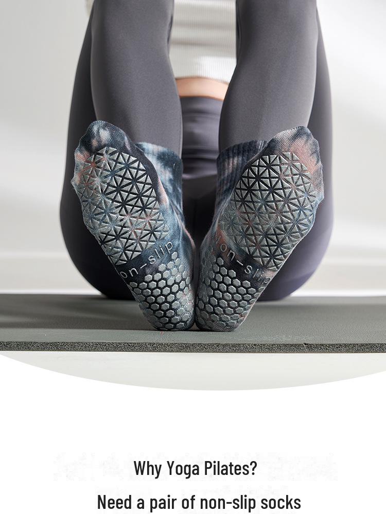 Носки для йоги до середины голени с принтом тай-дай в горошек, нескользящие - Женские влагоотводящие фитнес-носки на весну/лето