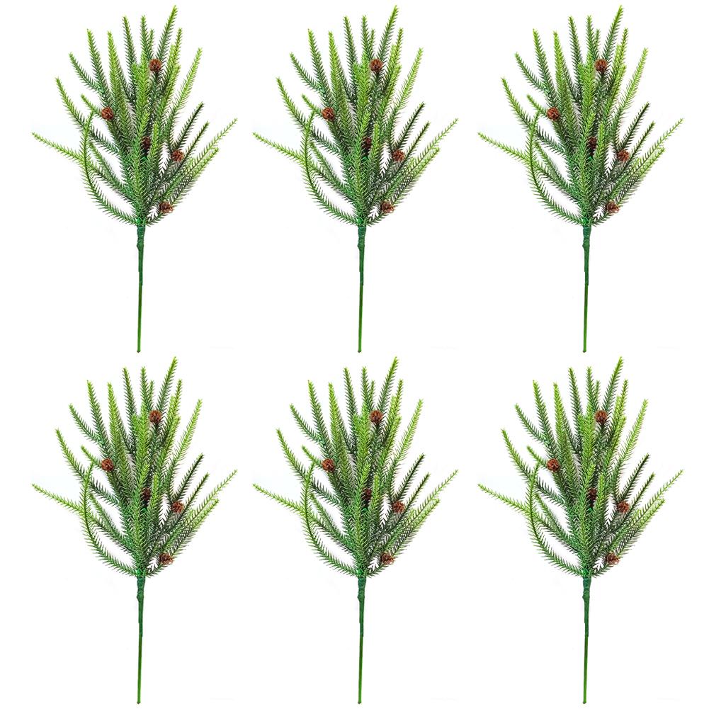 6Pcs Fake Pine Branches with Pine Cones Artificial Cedar Branches Plastic 45cm for Christmas Home Decoration