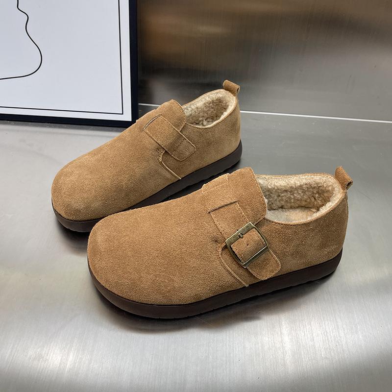 Retro Women's Winter New Fashion Versatile Matte Soft-soled Lazy Shoes Fleece Thickened Bread Shoes