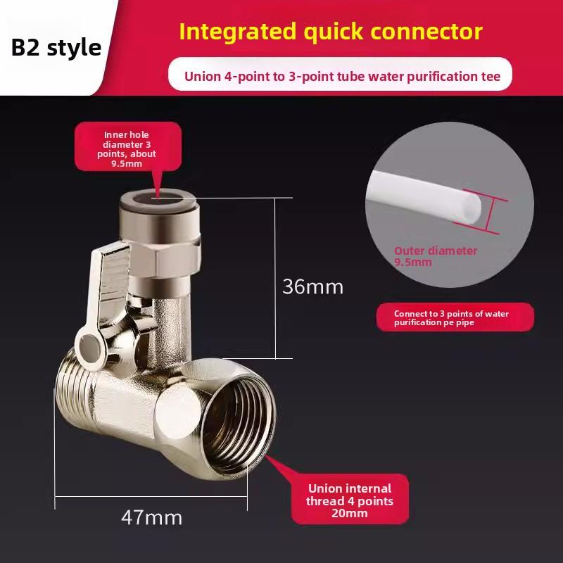 1PC RO Feed Water Adapter 1/2" to 1/4" With Shut-Off Ball Valve Faucet Tap Feed Reverse Osmosis Tee B Cold Hot Water Tube