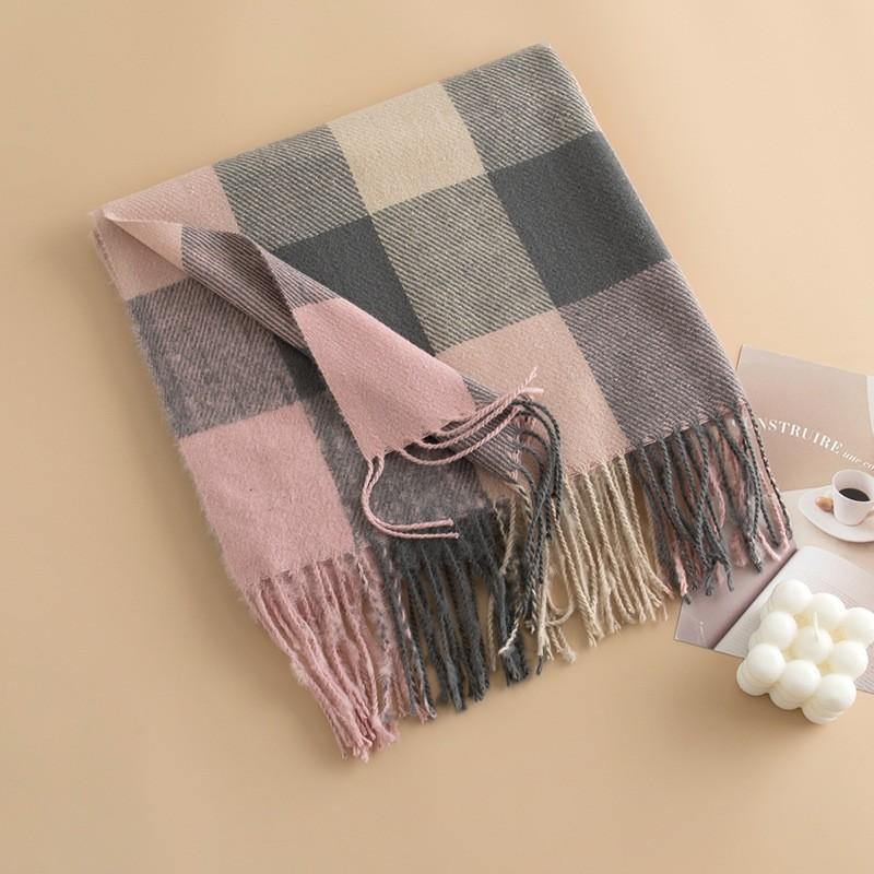 Winter New Plaid Scarf Printed Tassel Imitation Cashmere Scarf Fashionable Sweet Shawl Mid Length Thick Warm Scarf