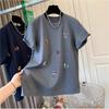 European Style Extra Large Embroidered Cartoon Short Sleeve T-Shirt for Women - Versatile Loose Fit Spring and Autumn Top