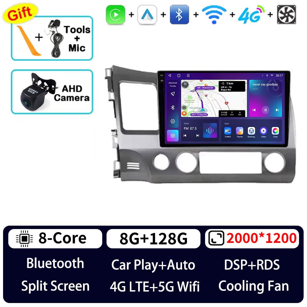 Autoradio Android 16 GPS Lecteur Multimédia Navi Unité Centrale Sans Fil Carplay Stéréo DSP RDS pour Honda Civic 8 FK FN FD 2005 - 2012