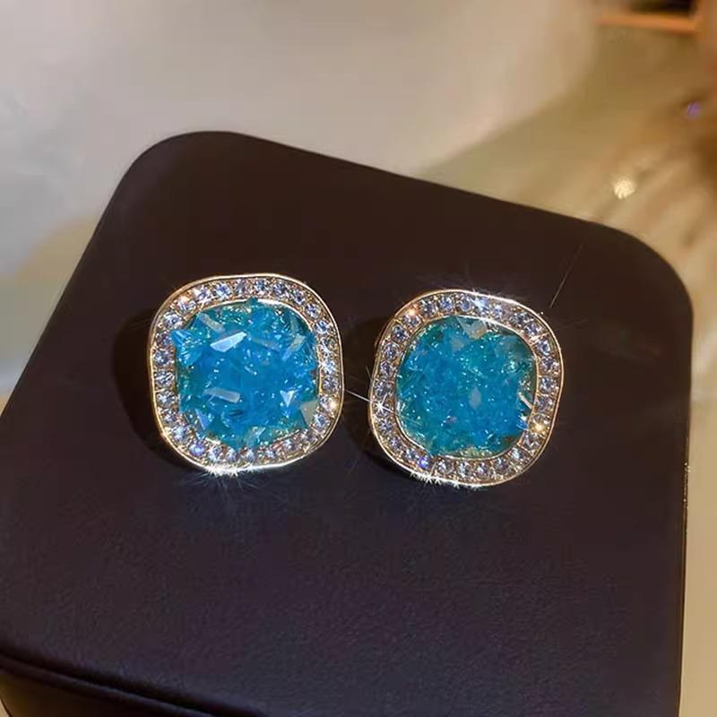 Серьги-гвоздики из серебра 925 пробы с кристаллами и бриллиантами, квадратные, простой дизайн, модные серьги-гвоздики