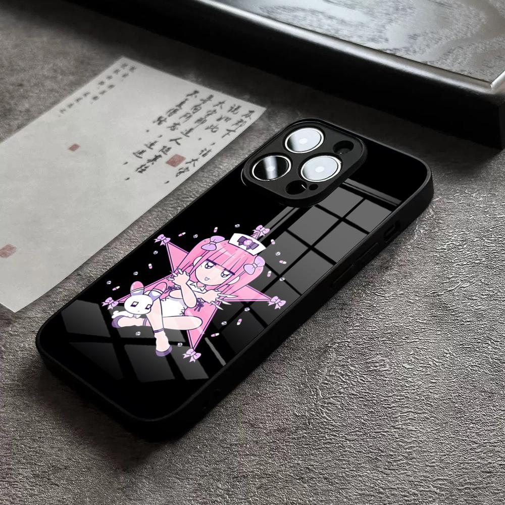 M-Menhera Chan Комикс Чехол для телефона Для iPhone 16 Pro Max 15 Plus 14 Pro 12 11 13 Mini X XR XS Max 8 7 Plus SE Стеклянная крышка